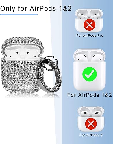 Miniatura 2 de Juego de funda de diamantes 4 en 1 para AirPod, lujoso PC con diamantes de imitación para AirPods 2/1, accesorios para mujeres con bonito llavero de