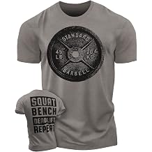 Squat Bench Deadlift Repeat Shirt Men - 45 LB Weight Plate T-Shirts | 45LB Barbell weight plate, 60-40 cotton-poly blend, Athletic fit, 4-way stretch, Deadlifts, powerlifting, bodybuilding