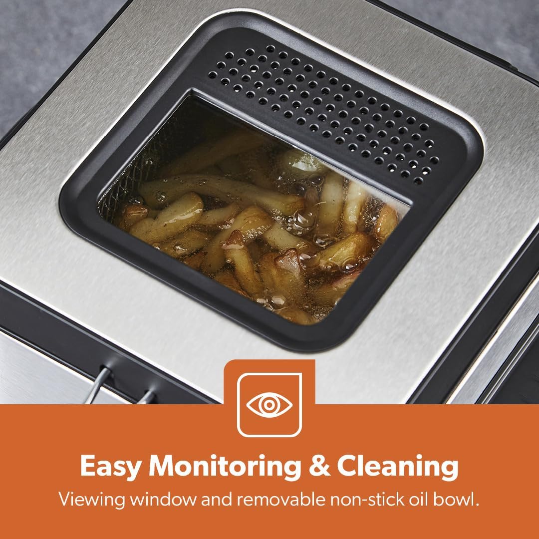 900W Deep Fat Fryer 1.5L - Stainless Steel Housing with Cool Touch Handle - Chrome Plated Inner Pot with Viewing Window - Temperature Control with Overheating Protection - 2 Years Warranty