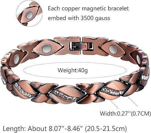 Miniatura 3 de Jecanori Pulseras de cobre para mujer pulseras magnéticas de cristal para mujer con 3500 imanes Gauss 999 de cobre puro regalo de joyería de Navidad