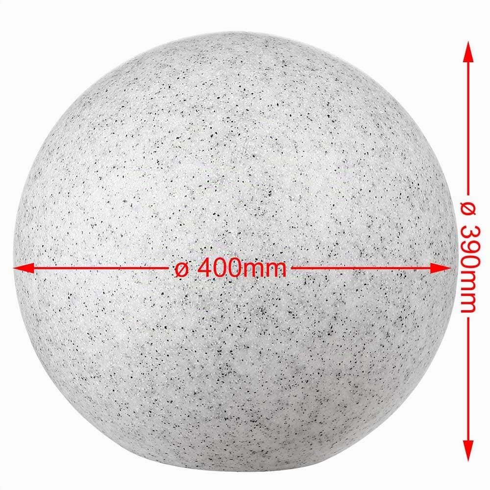Bakaji - Lámpara de diseño bola de jardín, diámetro 40 cm, iluminación exterior de suelo o mesa, casquillo E27, bombilla máx. 35 W, decoración efecto piedra con piquetas de fijación al suelo