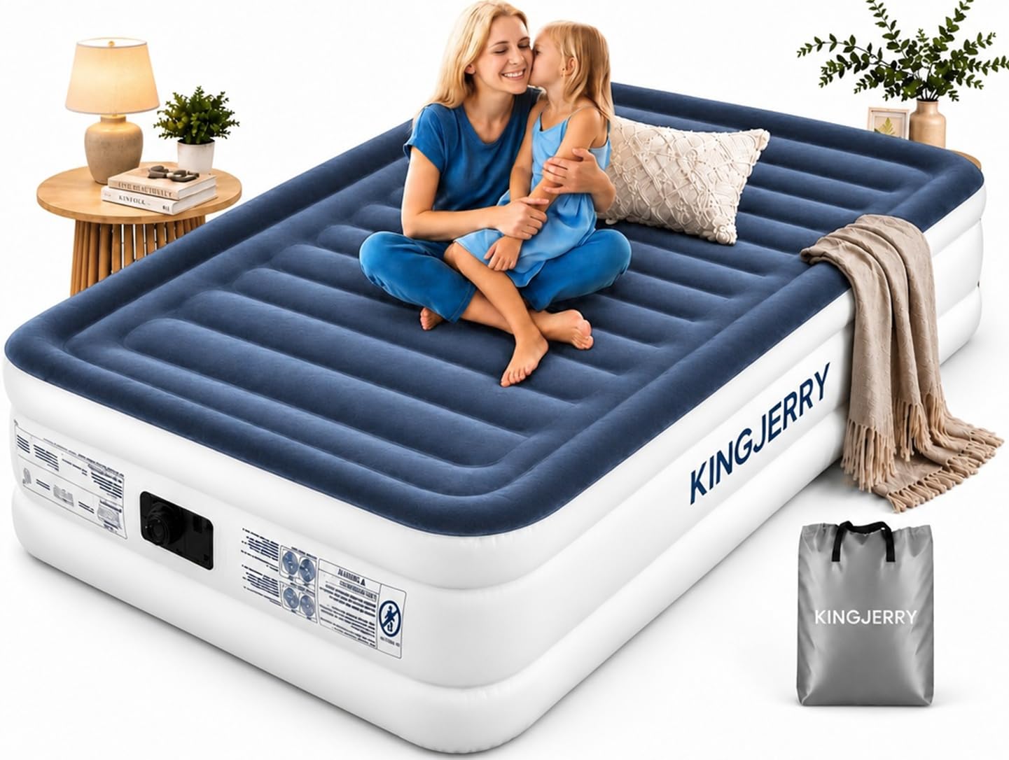Photo 1 of KINGJERRY Twin XL Air Mattress with Built-in Pump, Dual-Layer Leakproof, Upgraded 80" Length Blow-up Mattress, 18" Raised Comfort, 2 Min Inflation, Support 500 lbs, Inflatable Bed for Camping Guests