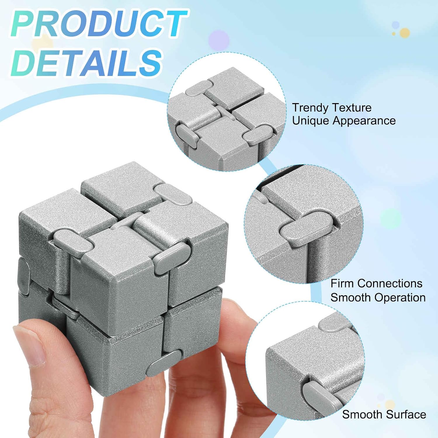 Fidget Magic Cube Toy Mini Stress Release Finger Cube Toys,Silver image 3