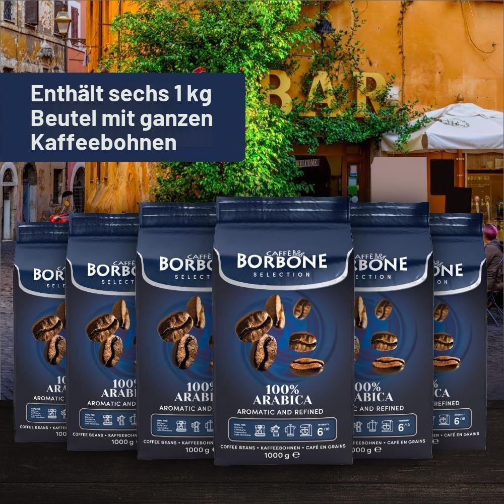 Caffè Borbone Selection 100% Arabica ganze Kaffeebohnen 6x1000g | Fruchtig im Geschmack mittlere Kaffee-Röststufe 100% Arabica Bohnen 6000g