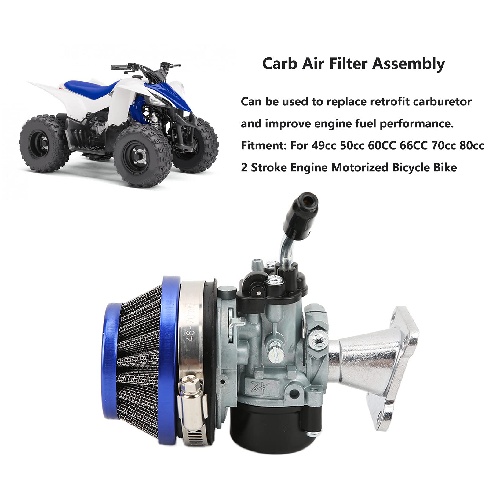 Carburatore Carb Racing a 2 tempi 49cc 66cc 70cc 80cc con filtro dell'aria compatibile con motore a 2 tempi per bici da bicicletta motorizzata - Carburatore ad alte prestazioni 80cc