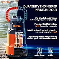 Vista 4 de Cleartide Bomba de sumidero sumergible, bomba de agua utilitaria de 1/4 HP para drenaje de piscinas, jacuzzi, sótano, motor 100% de cobre, bomba