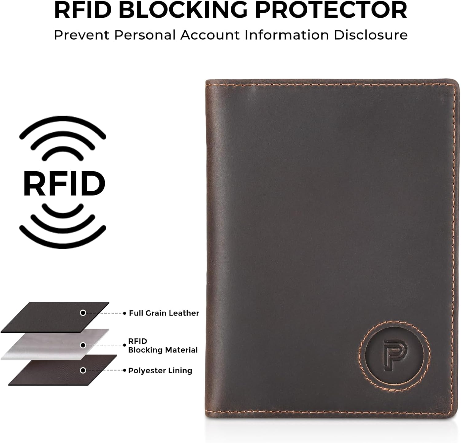 Polare Slim RFID Blocking Leather Passport Holder Travel Bifold Wallet For Men (Dark Brown with AirTag Holder) - Image 3