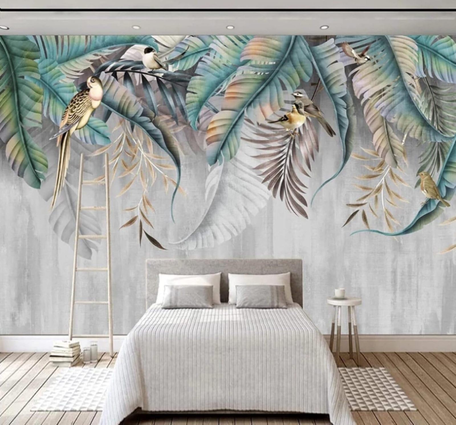 XLMING Retro Three Dimensional Plants Leaves Birds 3D Wallpaper Luxury Silk Study Dining Feature Sofa Grey Bedroom Living Room Tv Decorative Wall-200cm×140cm