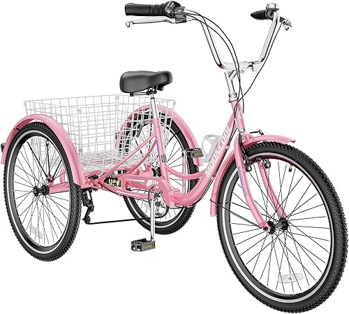 Barbella 202426 inch Adult Tricycle 7 Speed 3 Wheel Bike Adult Trikes, Three-Wheeled Bicycles Cruise Trike with Basket for Seniors, Women, Men for