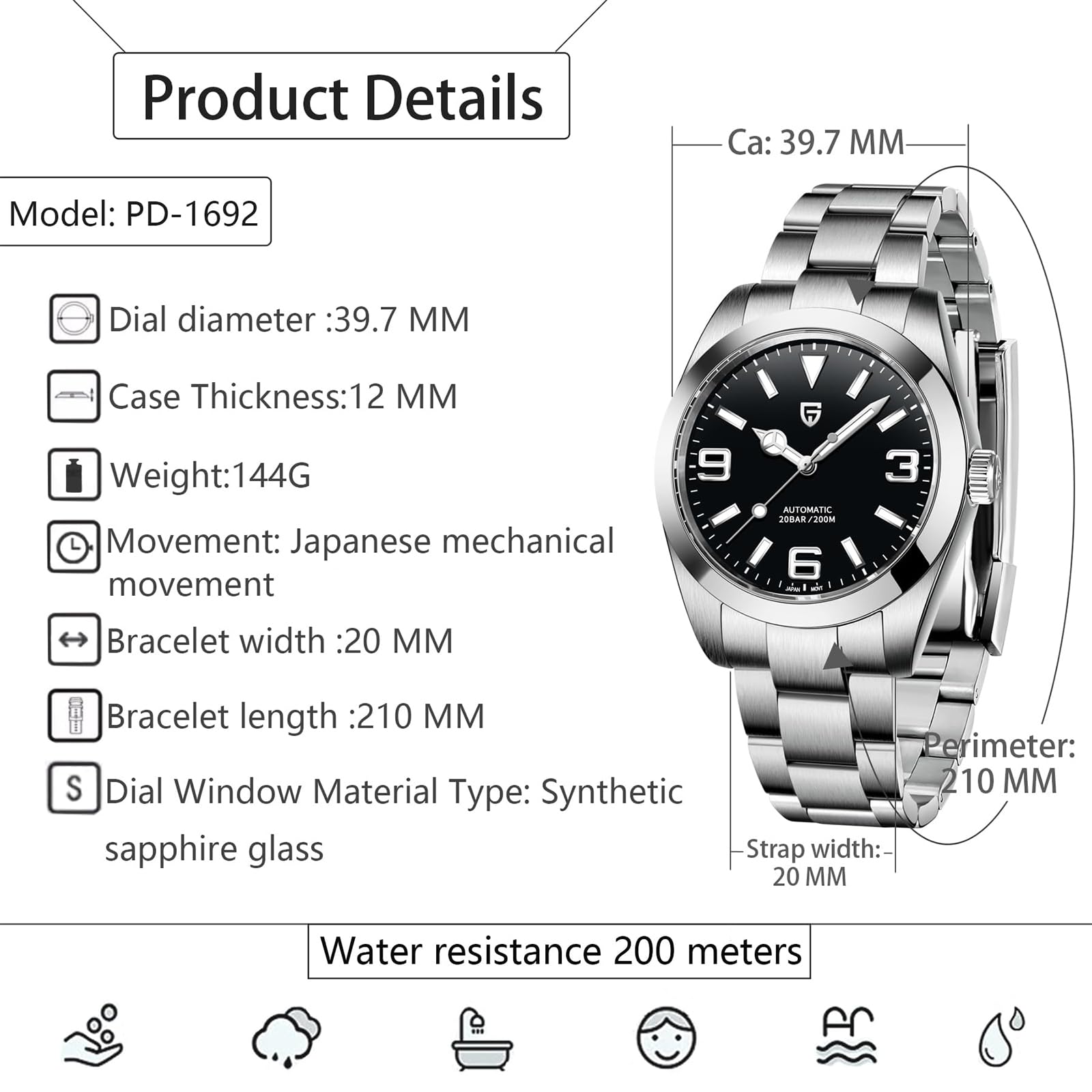 Pagani Design Orologio da uomo in vetro zaffiro in acciaio inossidabile 200M Diving orologio automatico Giappone movimento automatico orologio meccanico da uomo