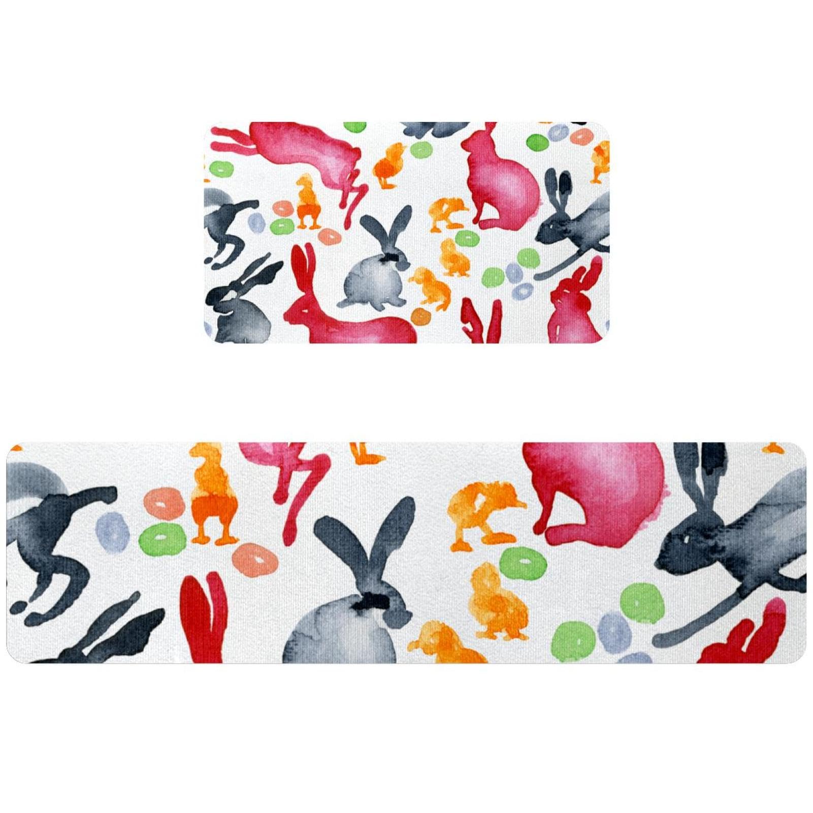 Alfombrillas de cocina de conejo de Pascua antideslizantes para pasillo y lavado