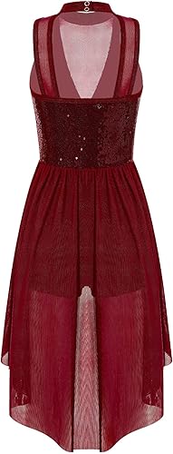 Miniatura 9 de JEATHA Vestido de baile de ballet sin mangas con lentejuelas de malla ilusión, vestido de leotardo de jazz latino