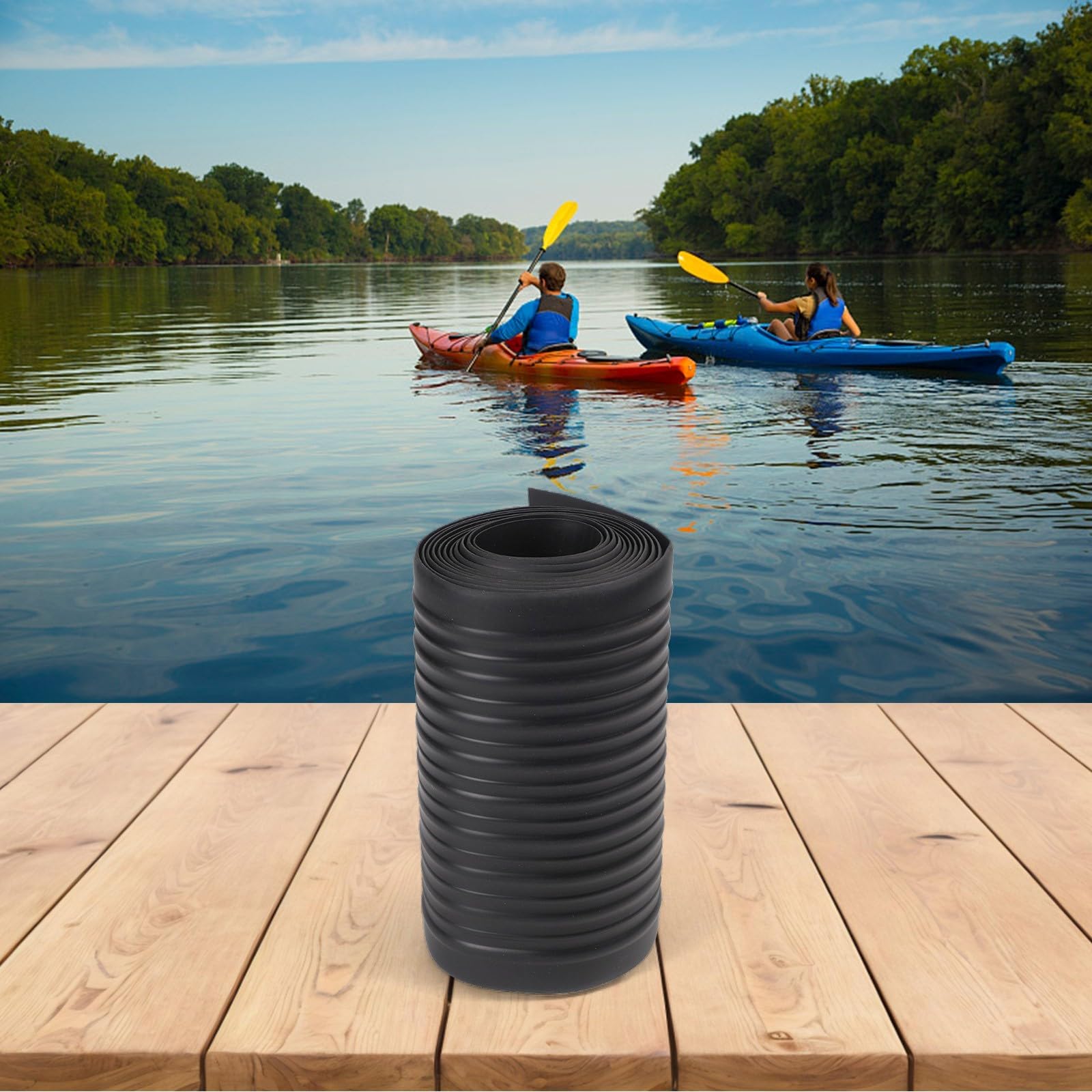 Tiras de goma inflables para barco, 5 m x 20 cm, tira protectora para kayaks, botes inflables y barcos de pesca, resistentes a pinchazos, elásticos, color negro