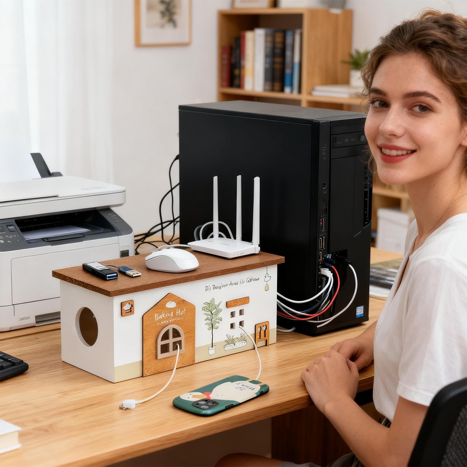 Organizzatore Cavi Scatole Portaoggetti Design Legno | Custodia Cavi Multiuso Per Elettronica Garage Telefono TV Viaggio Esterno Scrivania Artigianato