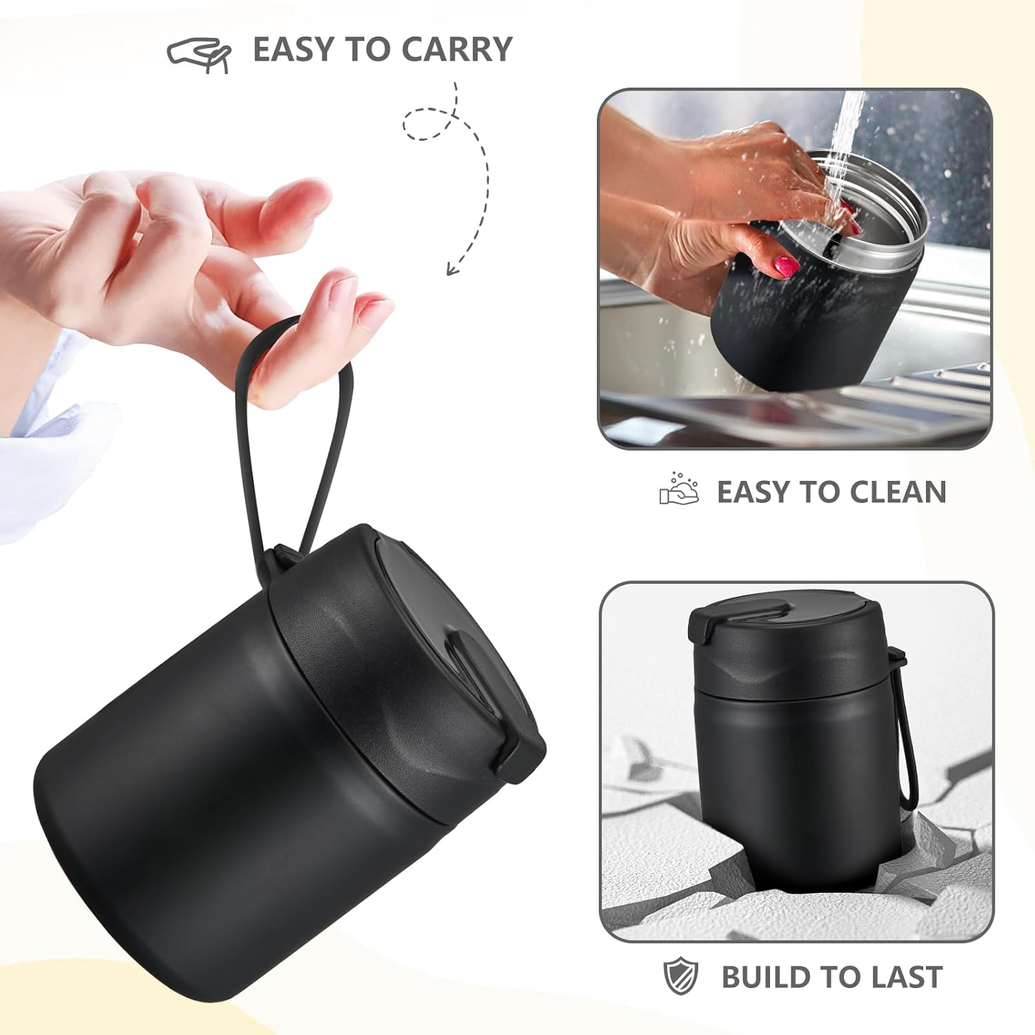 17oz Soup Thermo for Hot Food Kids Insulated Vacuum Food Jar with Stainless Steel Spoon Wide Mouth Thermo Leakproof Lunch Food Container Kids Hot Lunch Box (Black) - Image 5