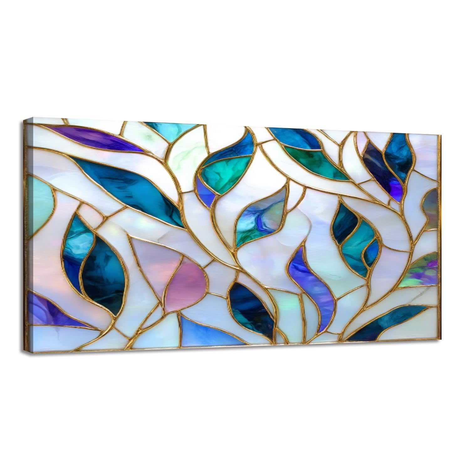 CHAUSSUREBAR Large Canvas Wall Art Leaves pattern stylized mother pearl seamless texture 3d Canvas Art Prints Pictures Wall Decor Living Room Wall Paintings for Bedroom Bathroom 20" x 40"