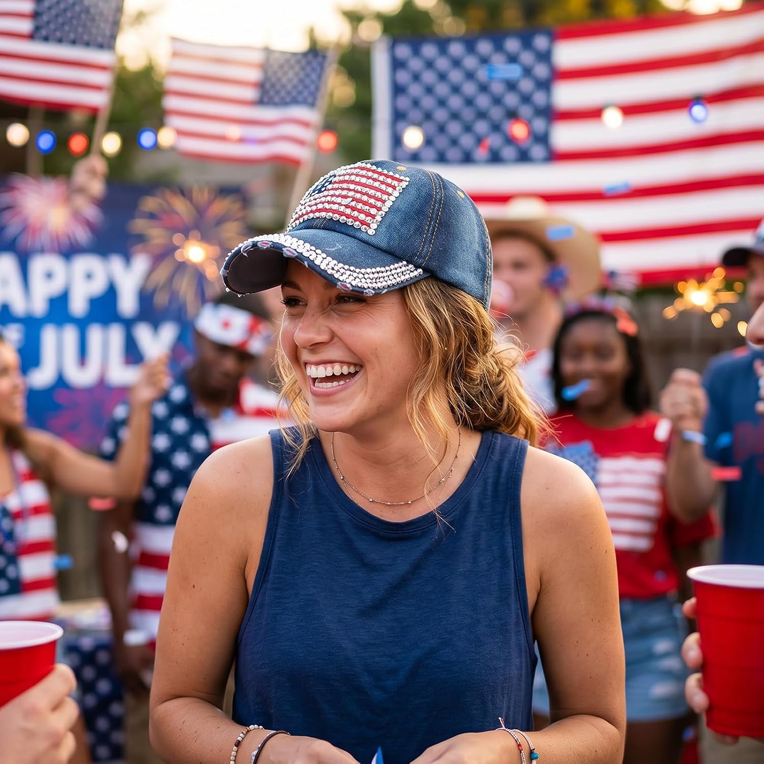 American Flag Baseball Cap Sparkle Rhinestone USA Flag Deim Hip Hop Hat