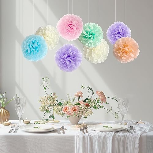 Miniatura 3 de ANSOMO Pompones de papel de seda pastel, decoraciones de fiesta, helado de arcoíris, flores de macarrón, para colgar en la pared, suministros de