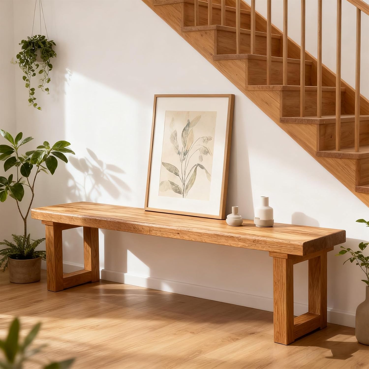 Wooden Narrow Entryway Bench Indoor Skinny Thin Noodle Bench for End of Bed Farmhouse Mudroom,Bedside,Dinette Table,Noodle Slim Bench (59" W x 17.7" H x 10" D)
