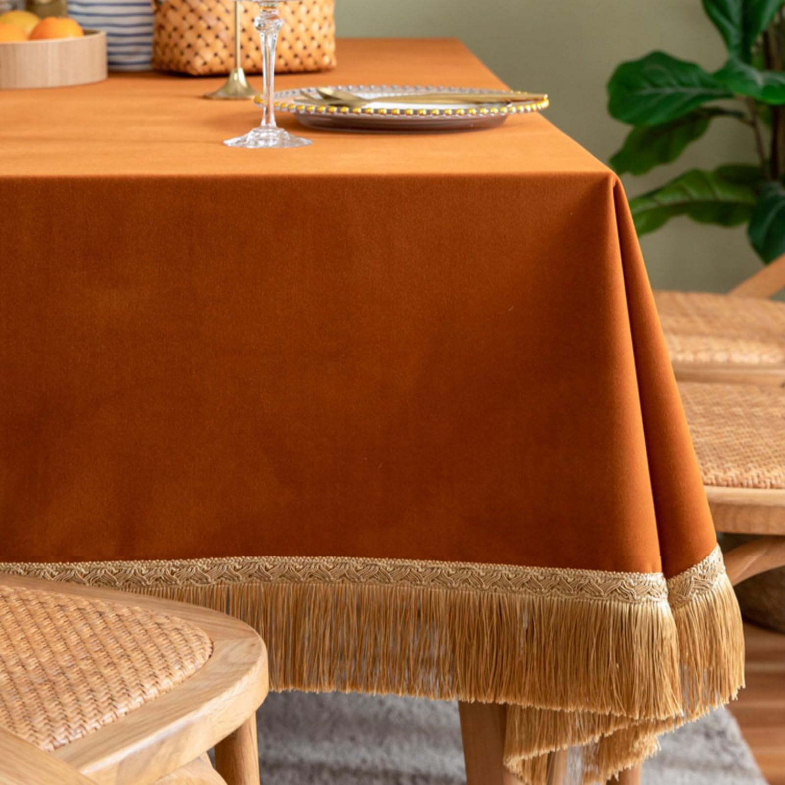 Lifup Manteles Mesa Antimanchas Rectangular Tassel Tablecloth La Decoración para Sala de Estar, Comedor, Cocina Naranja 85 x 85 cm