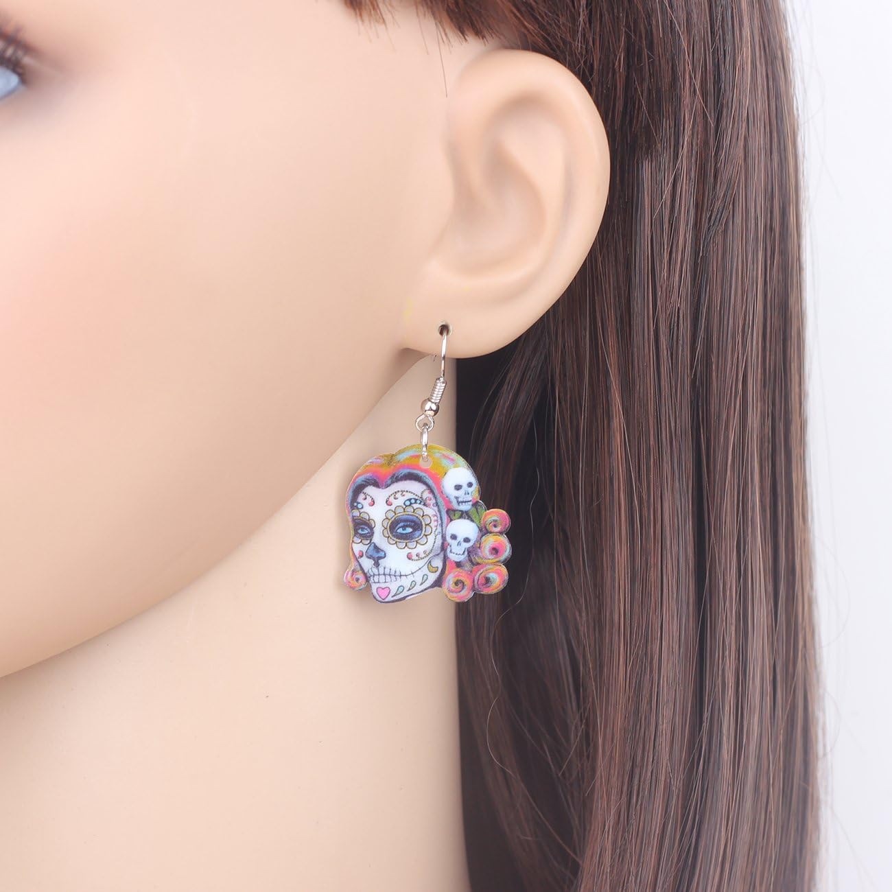 NEWEI Cute Halloween Sugar Skull Earrings Dangle Acrylic Day of the Dead Decor Gifts for Women Festival Charms - Image 2