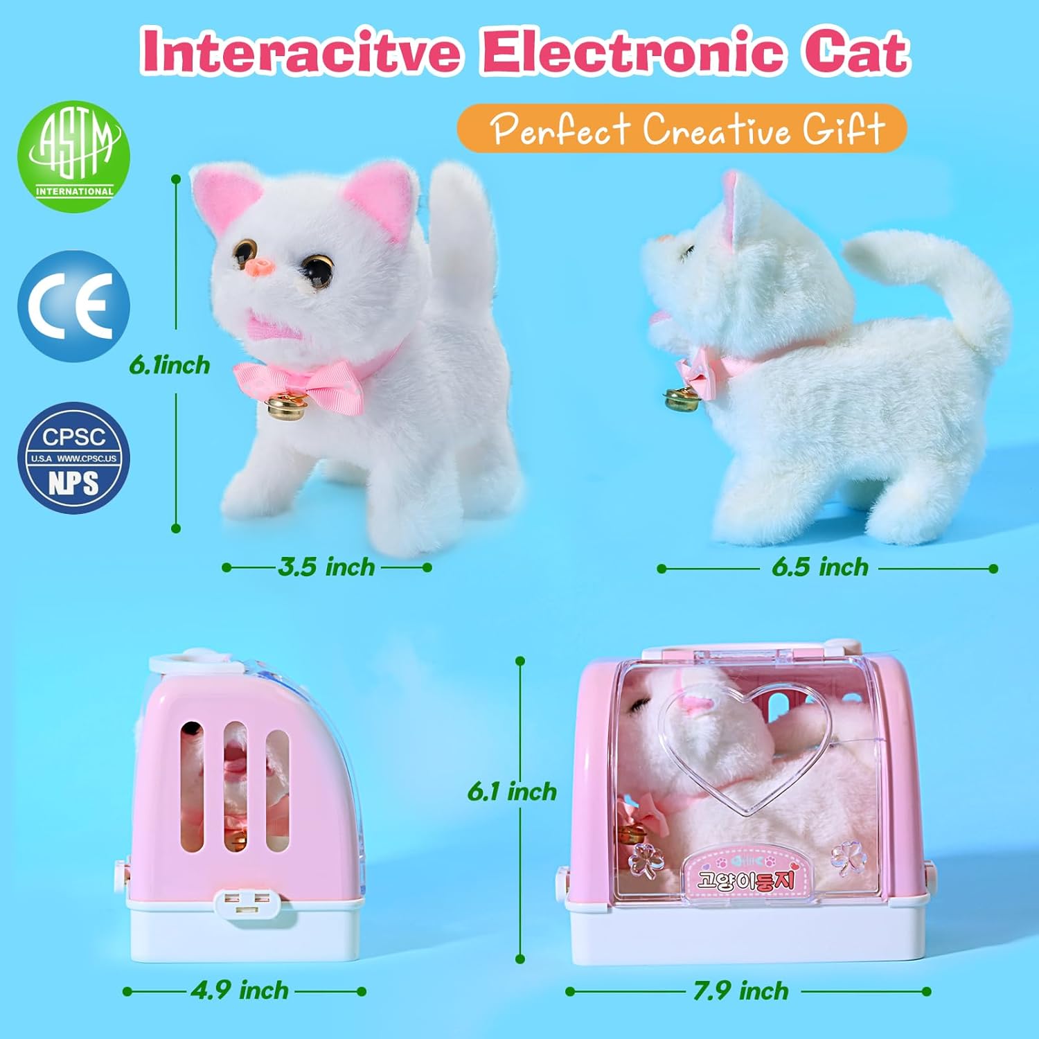 WorWoder 15PC Robot Plush Electronic Interactive Cats That Move and Meow Walking Wagging Lifelike Stuffed Kitten Toy pet for Girls Kid Parts (White) - Image 3