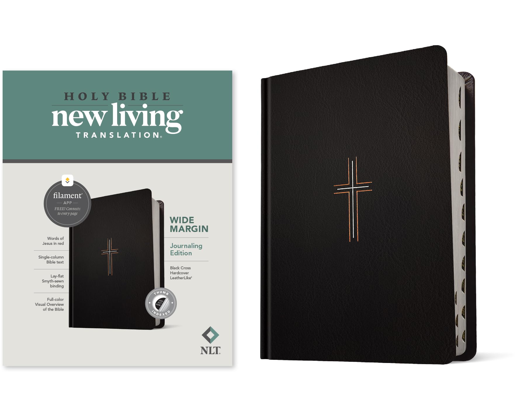 NLT Wide Margin Bible, Filament Enabled Edition (Red Letter, Hardcover Leatherlike, Black Cross, Indexed)