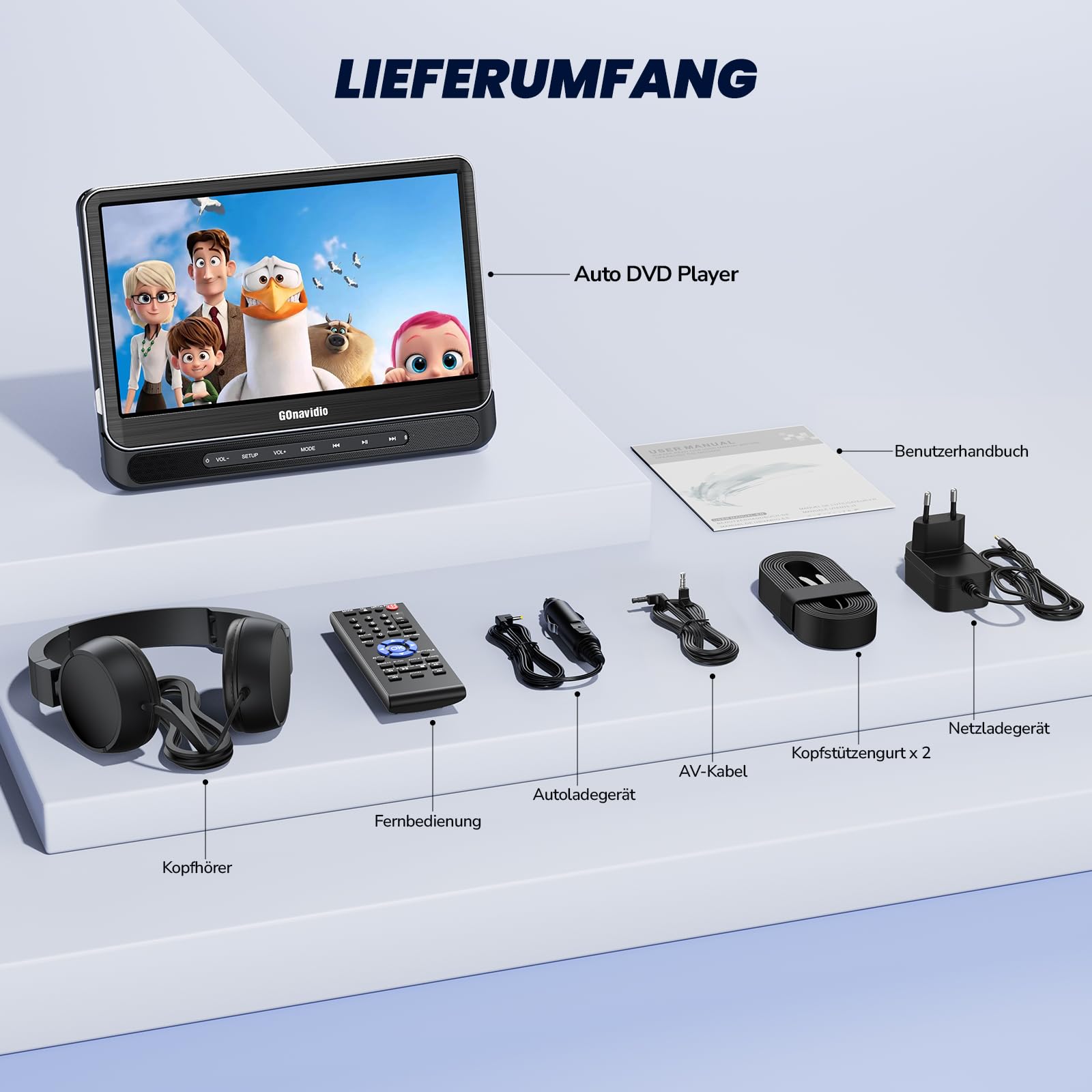 12'' Auto DVD Player für Kinder mit HDMI-Eingang, Tragbarer DVD-Player unterstützt USB/TF-Karte, AV-EIN- und -Ausgang, regionenfrei, letzter Speicher