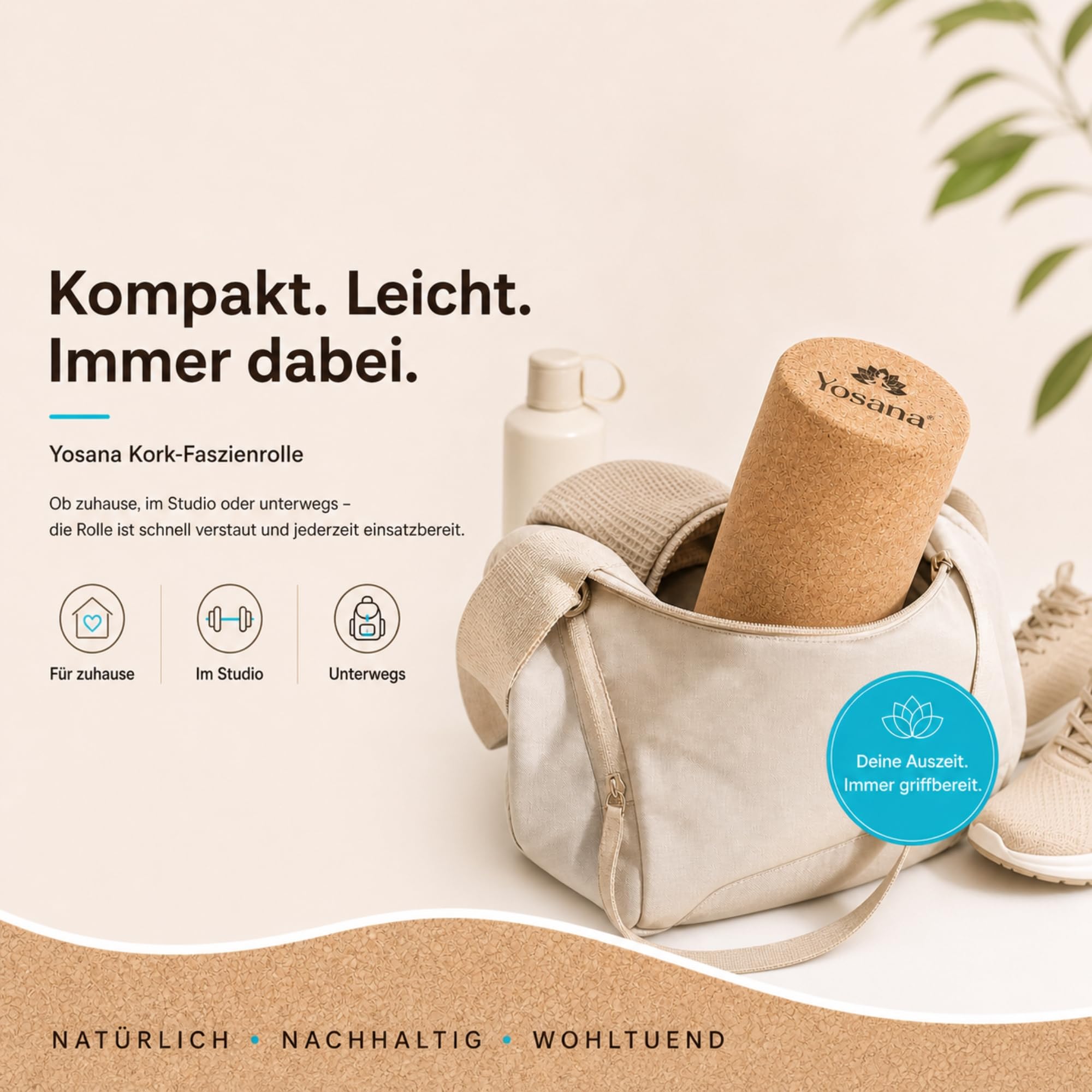 Kork Faszienrolle mit Wirbelsäulenschutz | Harte Rückenrolle für Rückenmassage & Faszientraining I Nachhaltige Korkrolle I 30x10cm