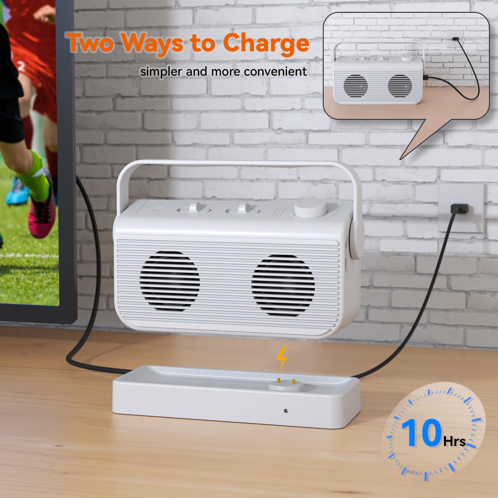 ANSTEN Amplificatore vocale per TV, portata di 30 m, altoparlante TV portatile con interruttore SOS, altoparlante TV per anziani e problemi di udito, nessun ritardo audio, Plug and Play