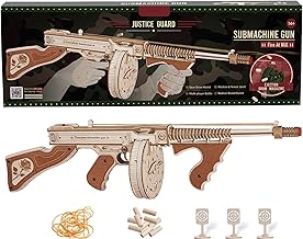 ROBOTIME 3D Wooden Puzzle Thompson Submachine Toy Weapon Model Building Kits with Rubber Band for Adults to Build Birthday Gifts for Adults and Teen Boys 14+