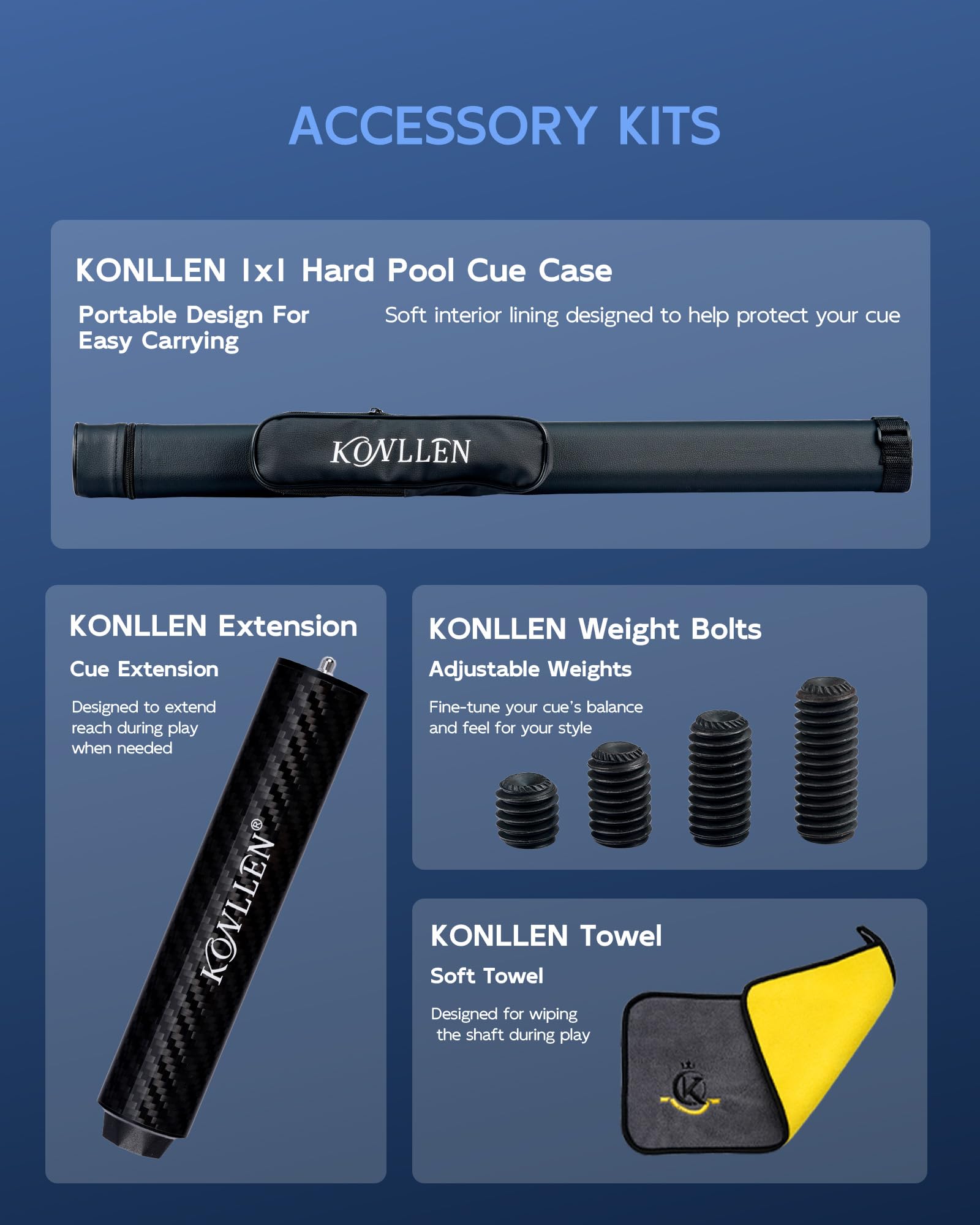 Amazon.co.jp: KONLLEN プールキュー ビリヤードキューセット メープル