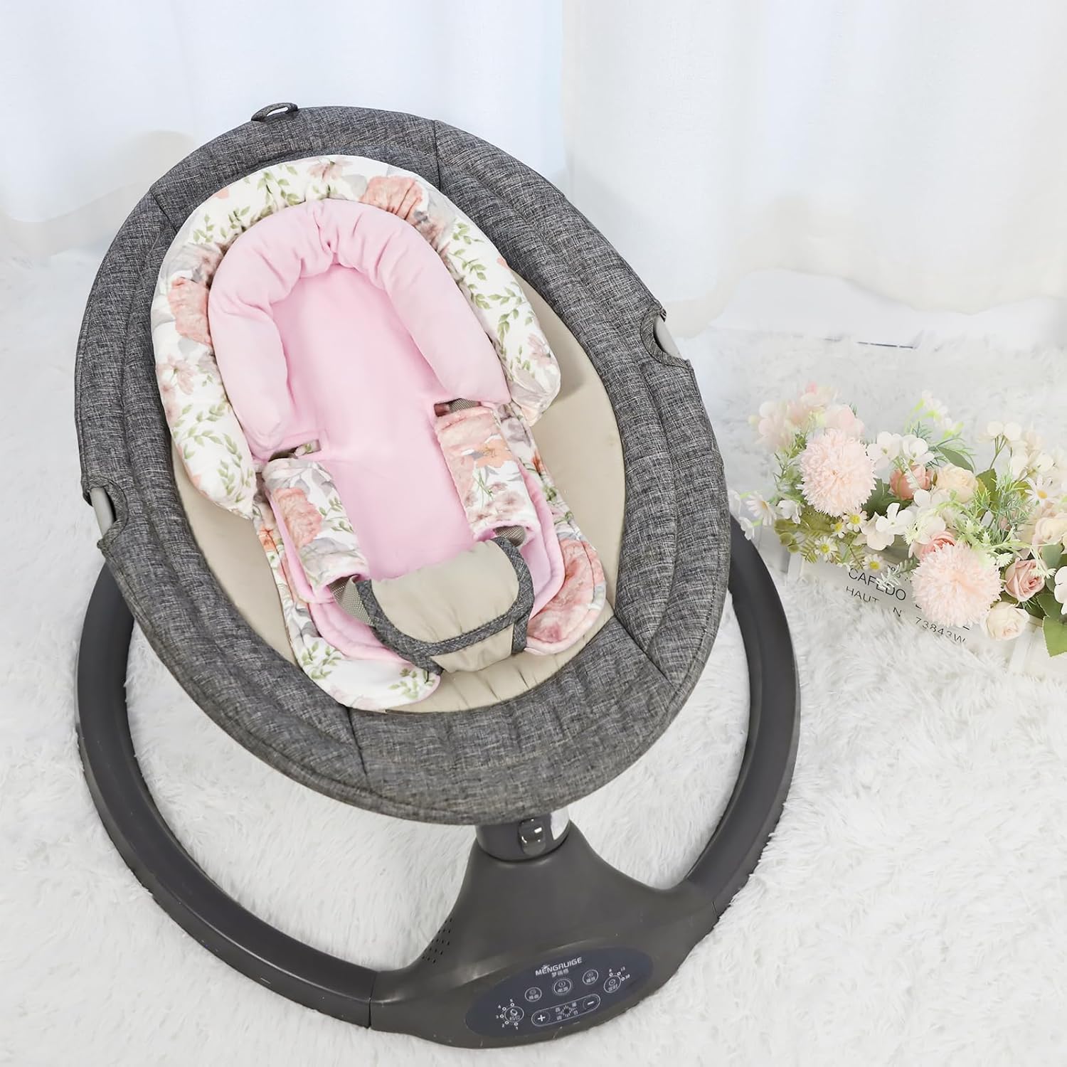 Infant Car Seat Insert, Baby Car Seat Head & Body Support with Strap Pads, Soft Newborn Preemie Carseat Insert Cushion for Girls Boys, Fits Car Seat, Stroller, Swing, Bouncer, Pink Floral