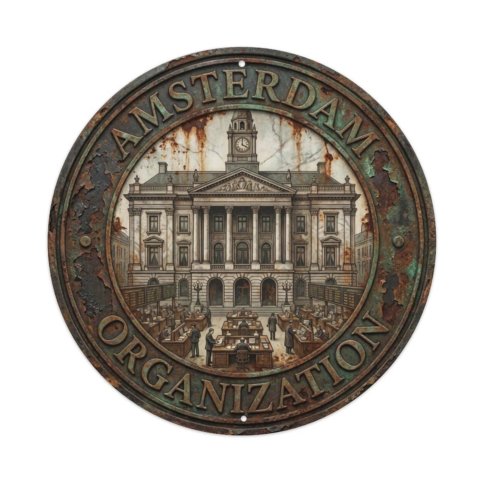 Vintage Travel Amsterdam Netherlands Institution Metal Tin Sign