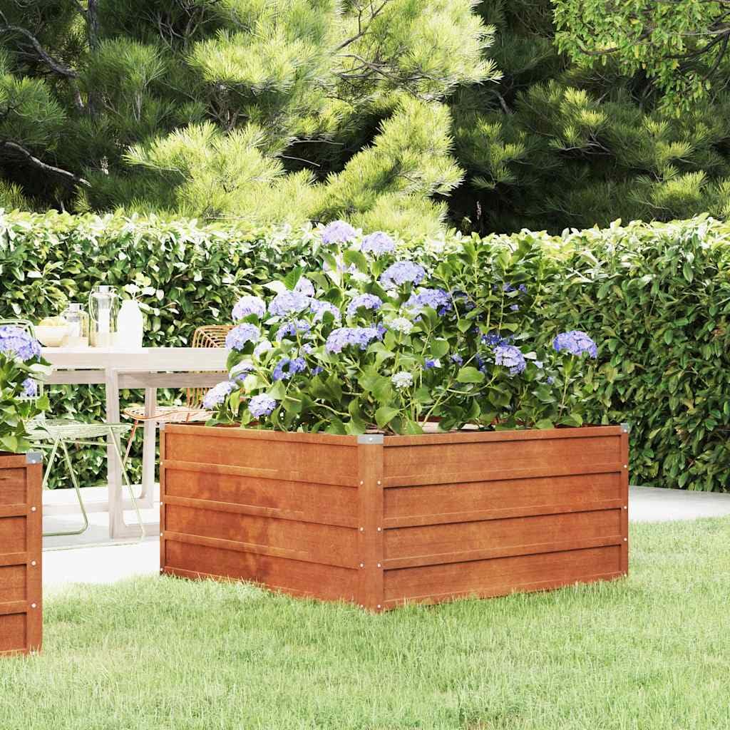 Hochbeet aus Cortenstahl rostig 100x100x45 cm wetterfestes Pflanzgefäß für Gemüse, Kräuter, Blumen, Balkonkasten, Robustes, modernes Outdoor Hochbeet mit offenem Boden und sicherer