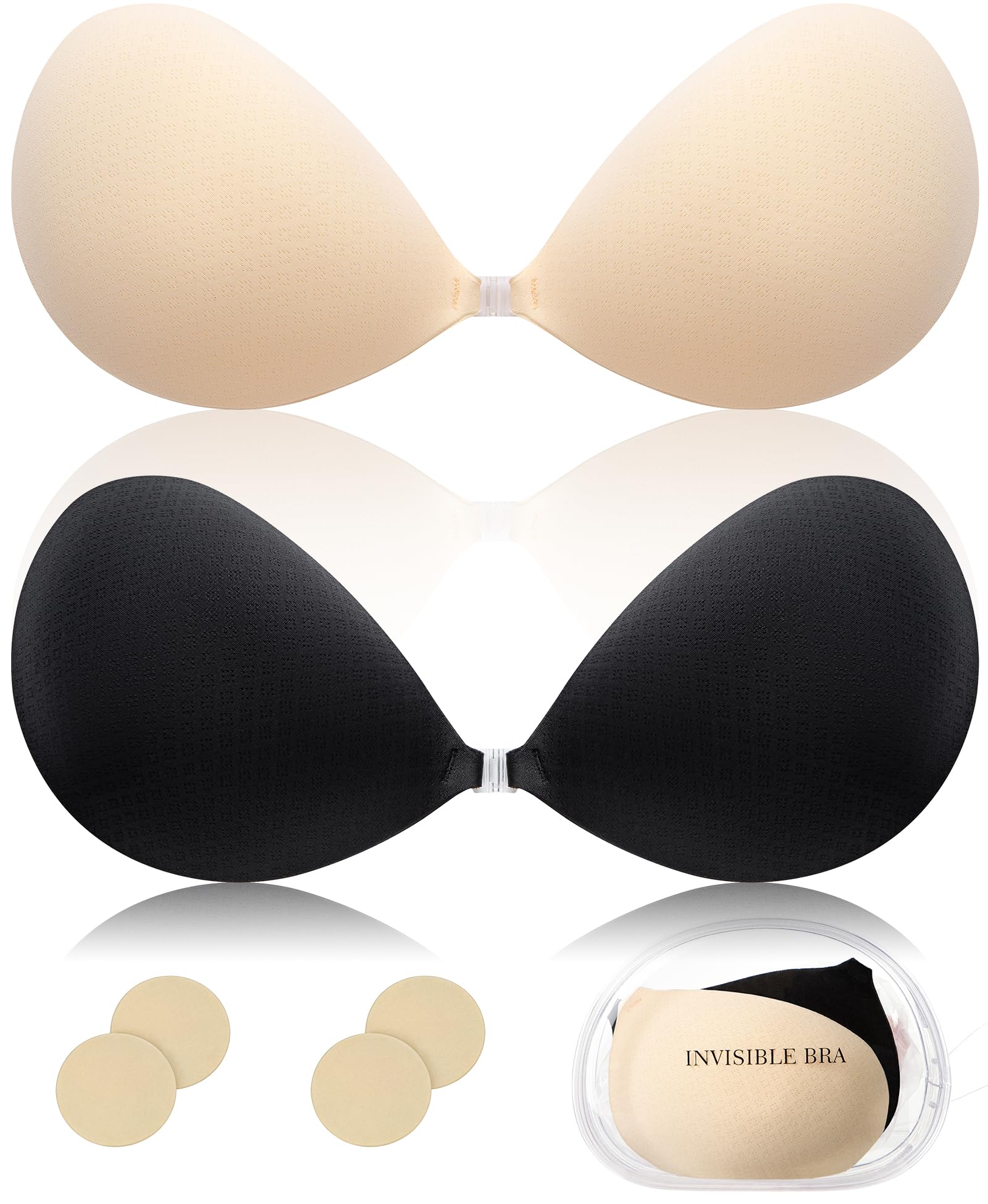 Beaulyn Women's Round Adhesive Push Up Bra, 2 Pairs, Strapless Backless Bras, Reusable, Invisible Skin-Friendly, Self-Adhesive Bra For Evening Dress, Wedding Dress, Swimsuit And Backless, B