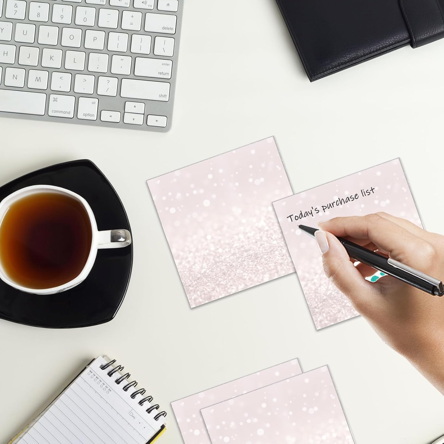 Sticky Notes 3x3 Inches, 2 Pads Cute Colorful Self-Stick Note Pads, Easy to Post for Home, Office and Daily Life Organization Glitter Pink Leopard - Image 3