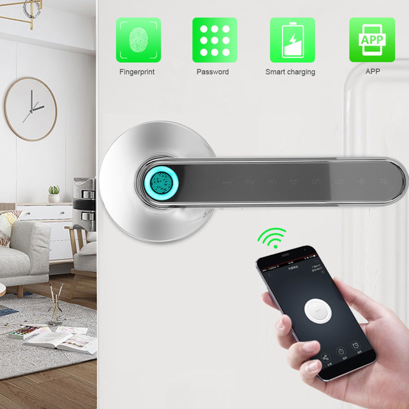 Serrure de Porte Intelligente à Empreinte Digitale, Poignée sans