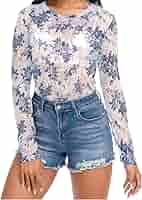 Amazon.com: Naanle Floral Tops for Women French Blue Flowers