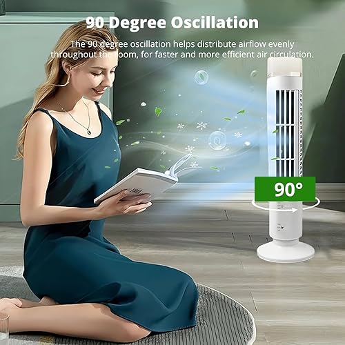Miniatura 6 de Yoidesu Ventilador de torre para dormitorio, ventilador de mesa oscilante de 90, ventilador de escritorio pequeño de 13 pulgadas, ventiladores