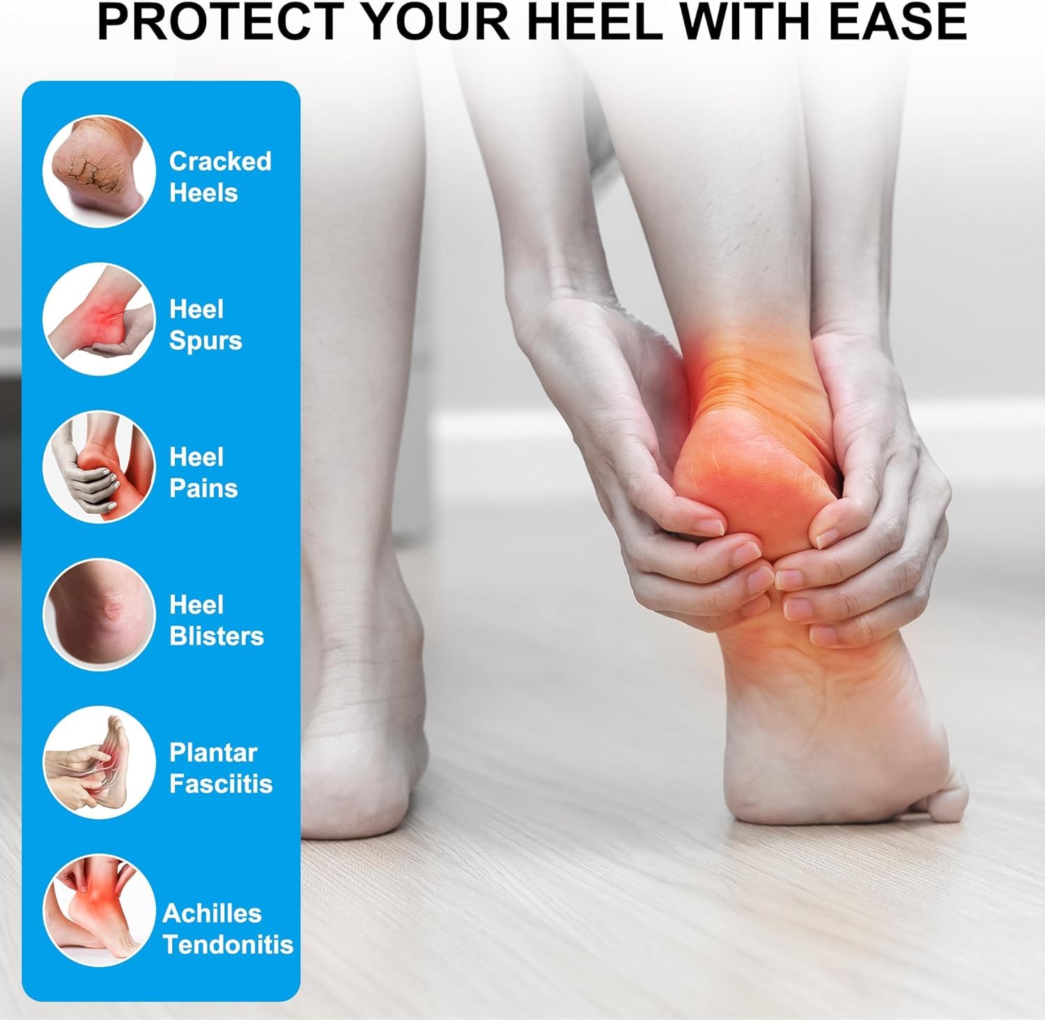 MEISO 4 Piezas Talonera Silicona, Protector de Talón y Tobillo, Aumento de Altura Interior de 2 cm Almohadilla Talon, Taloneras Fascitis Plantar, Alivia el Dolor de Talón, para Hombres y Mujeres