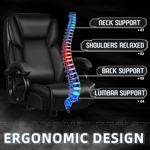 Miniatura 7 de OFIKA Silla de oficina grande y alta resistente, silla de capacidad de 400 libras para personas, escritorio ejecutivo de piel sintética con respaldo