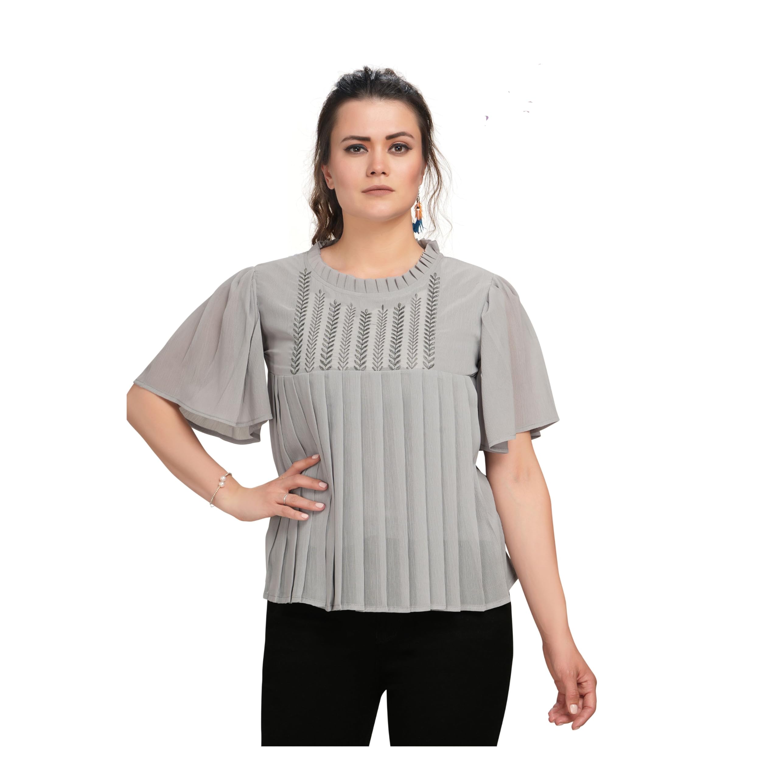 Formal Embroidered Women Grey Top (in, Alpha, Free Size, Grey)-image-3