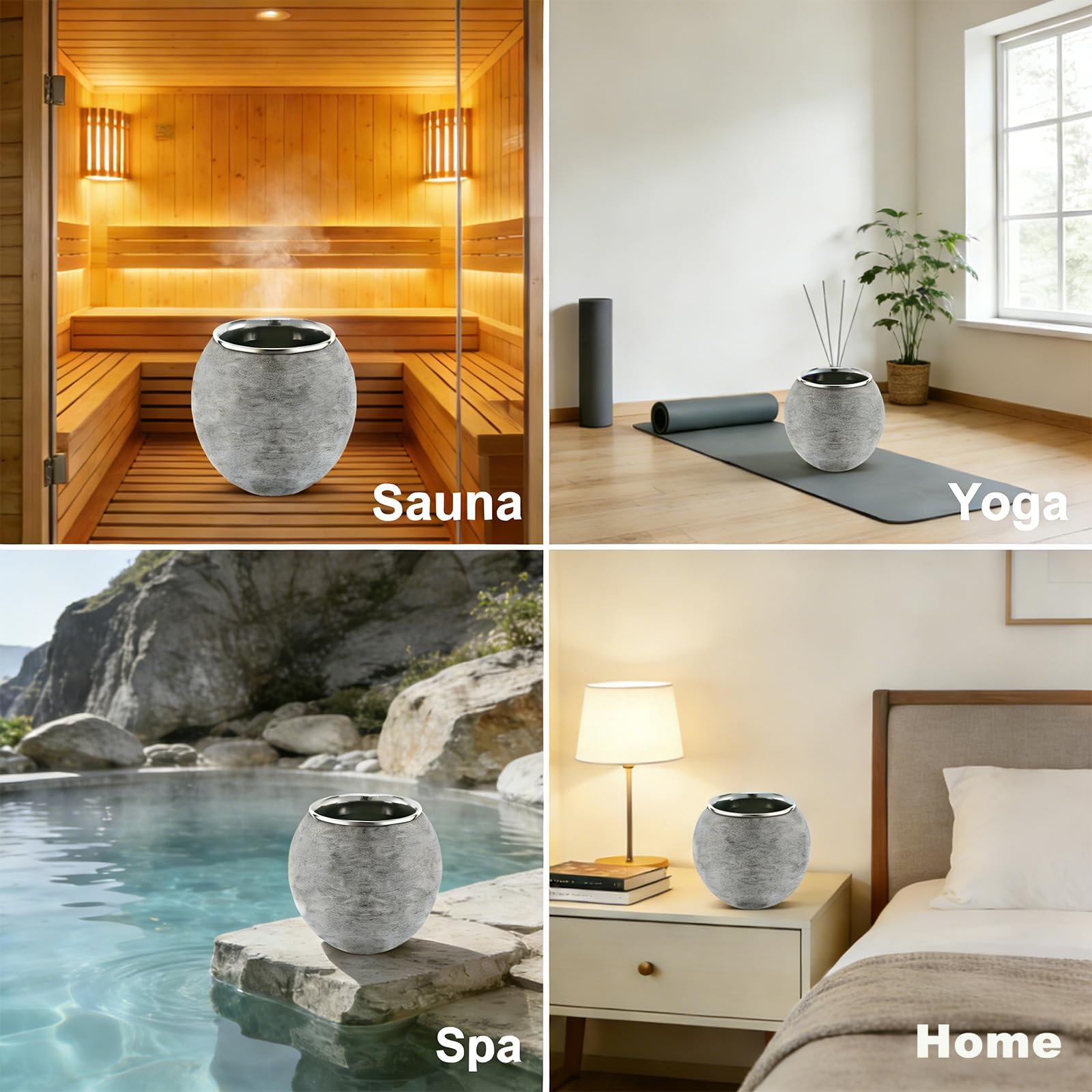 Difusor de aceites esenciales de sauna, taza de piedra de aromaterapia, cuenco pequeño de aromaterapia con difusor de acero inoxidable para spa, yoga, bienestar