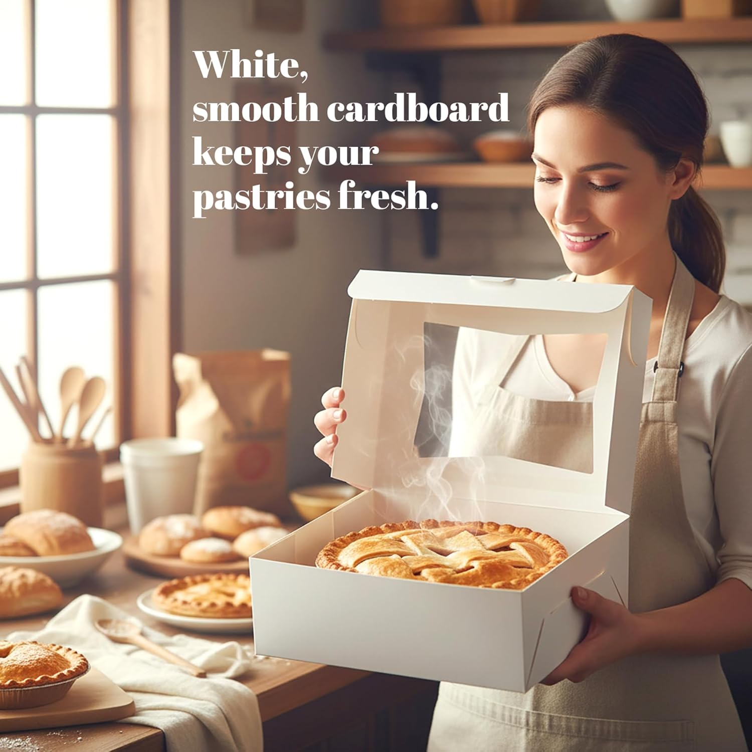 19"x14"x4" inches Half Sheet White Cake Boxes with Window, Premium Bakery Boxes, One piece cake box, Perfect for packaging and selling cakes, donuts, cookies, and muffins, (50-Pack)