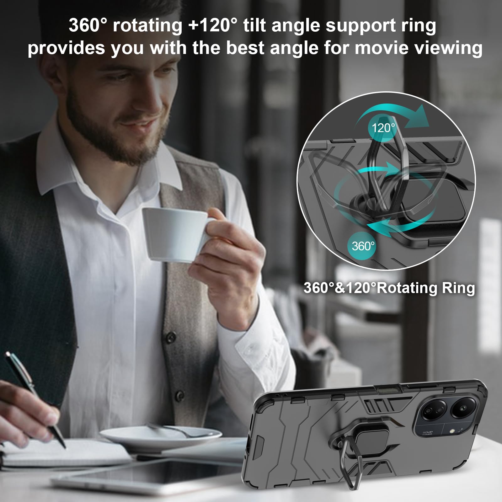 Funda para Xiaomi Redmi Note 15 Pro 5G, Carcasa Antigolpes con Soporte anular metálico, Case Protectora de Grado Militar, Azul — view 233