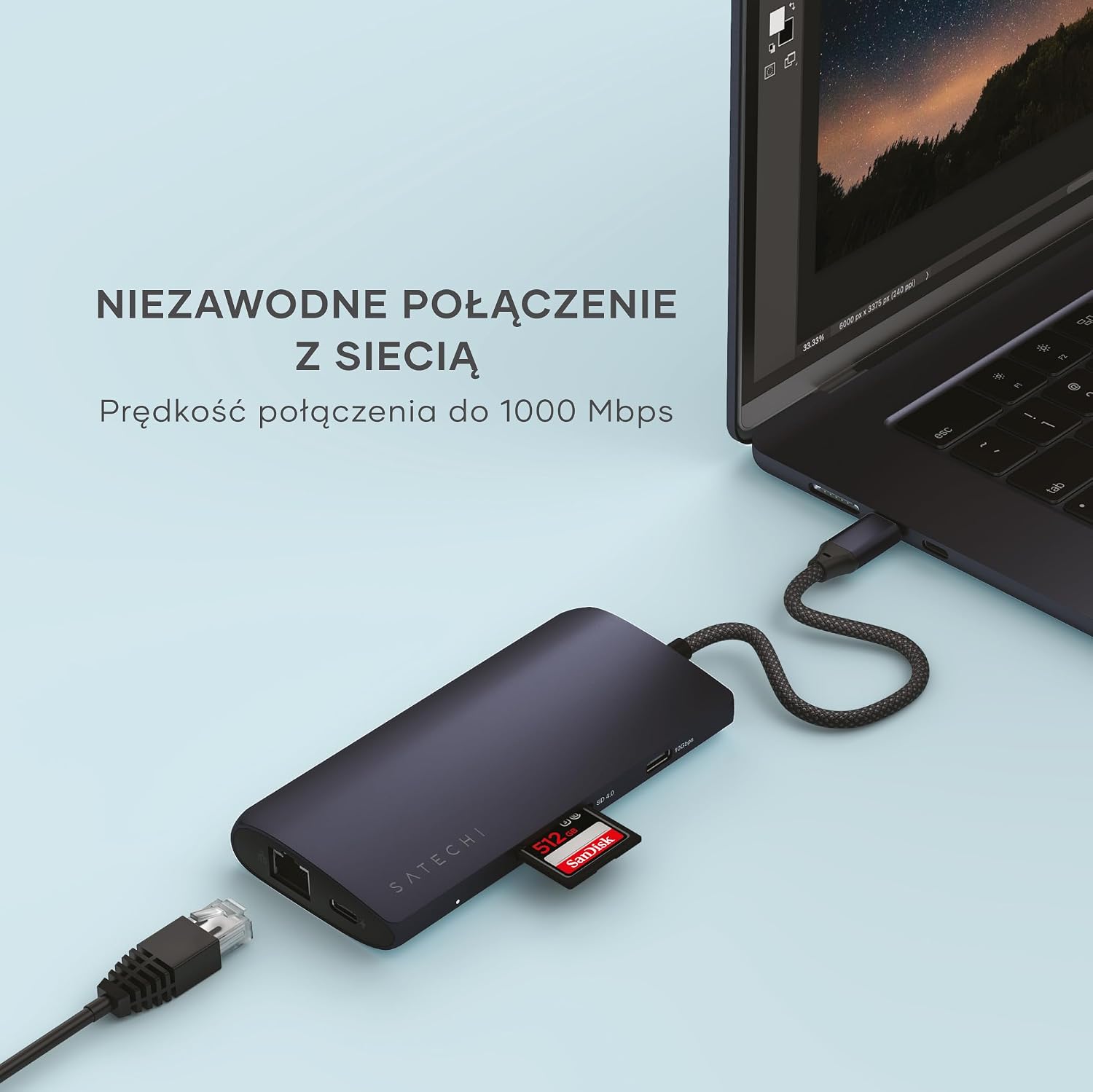 USB-C-хаб SATECHI «8 в 1», HDMI 8K@30 Гц, «север» | PD 85 Вт, Ethernet, 4 порта USB-C 10 Гбит/с и кардридер SD UHS-II; совместимость с MacBook Air/Pro и компьютерами под управлением Windows
