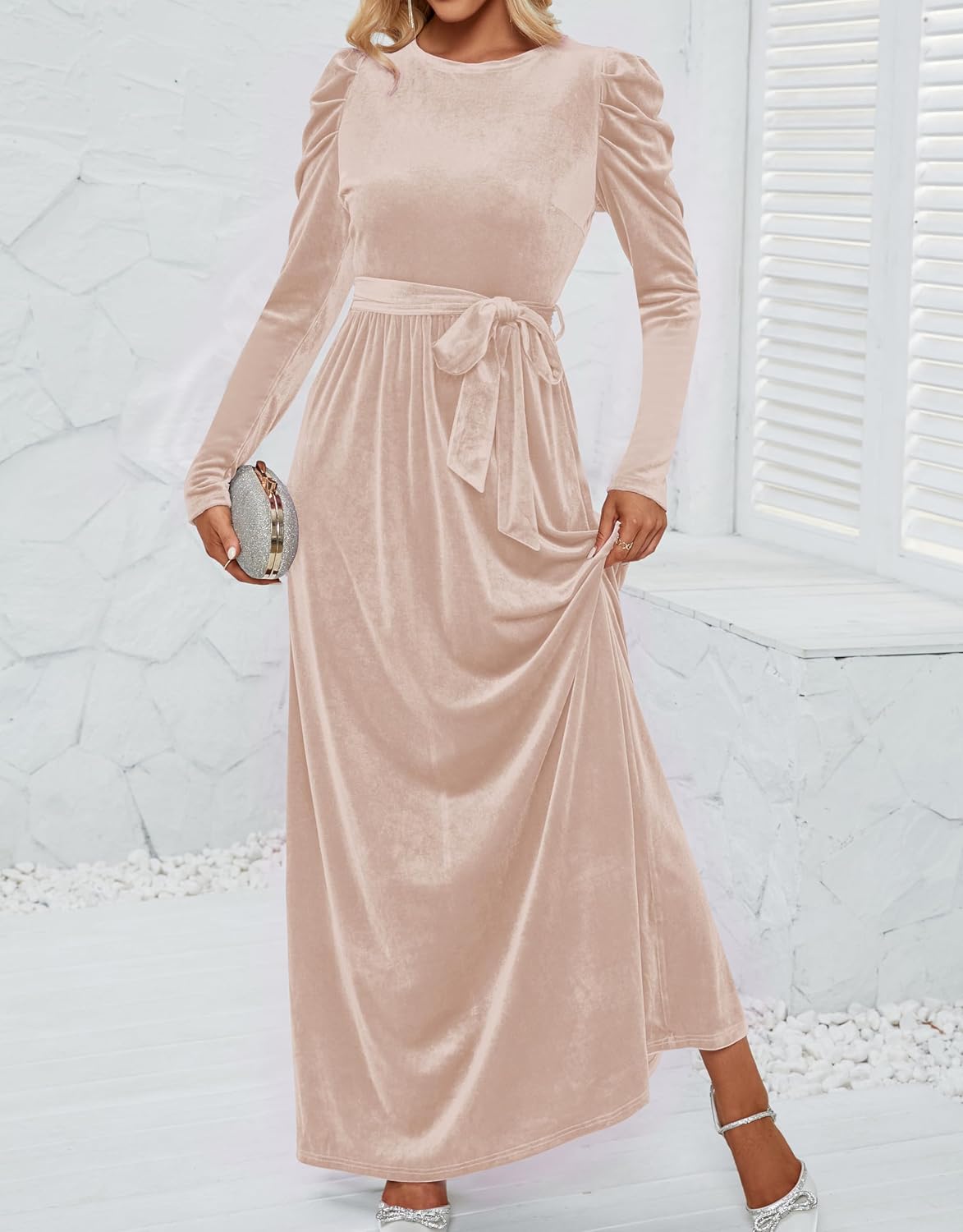 ZESICA Women's Velvet Maxi Dress Long Puff Sleeve Crew Neck Elastic High Waist Cocktail Party Bridesmaid Dresses 4 71HVAPBmQcL. AC SL1500 Influencerstyle.co