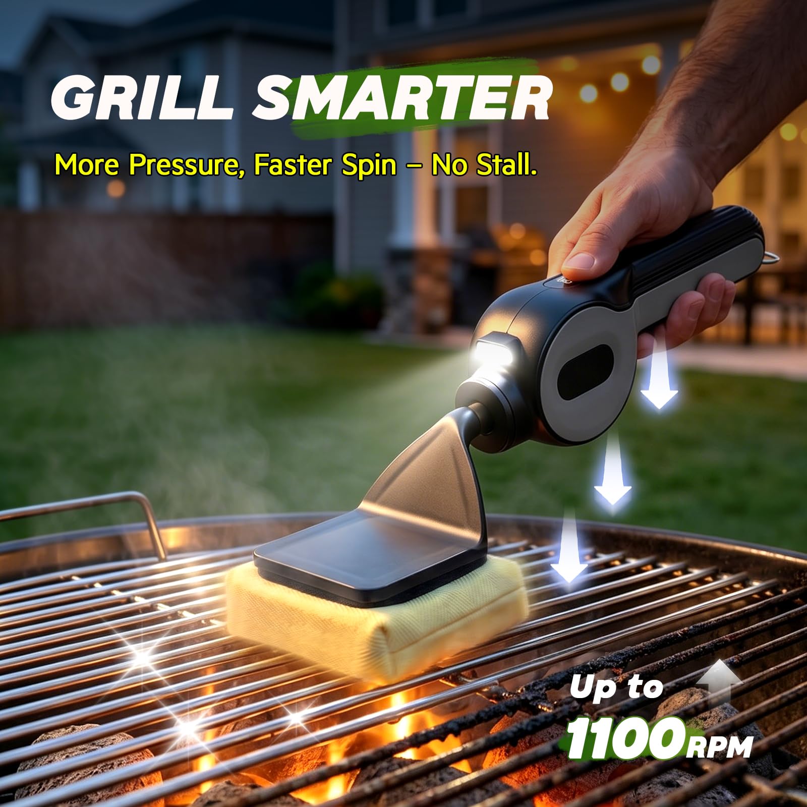 Limpiador de Barbacoa Electrica, 5 En 1 Cepillo Electrico Limpieza Barbacoa con Motor Sensible a la Presión de 1100 RPM, Pantalla LCD, Luz LED, Accesorios Barbacoa (No desprende Pelusa, ignífugo)