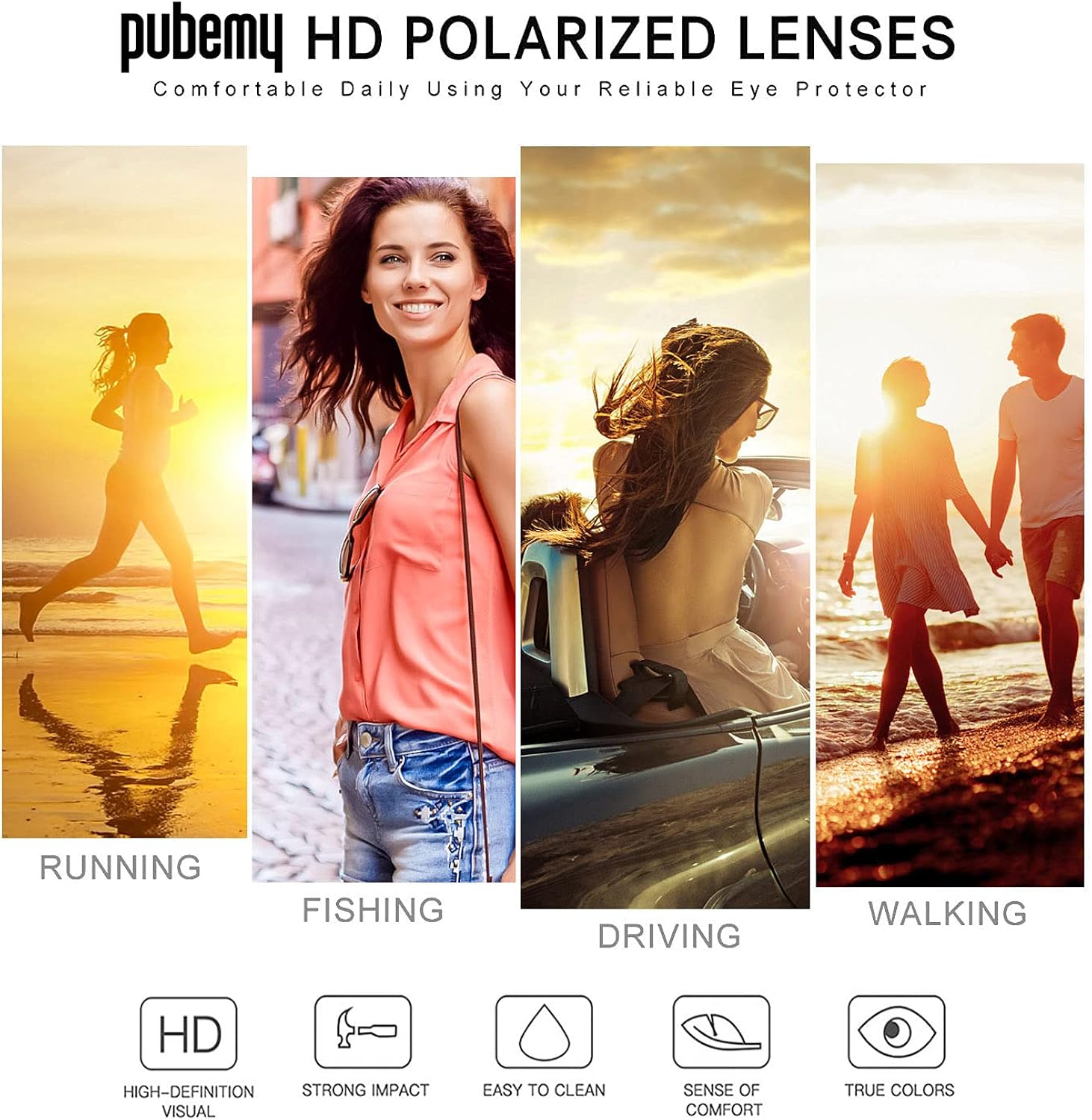 Vista 5 de Pubemy 15F916 - Modernas gafas de sol hipster modernas para mujer marco de gran tamaño elegante con protección UV 400